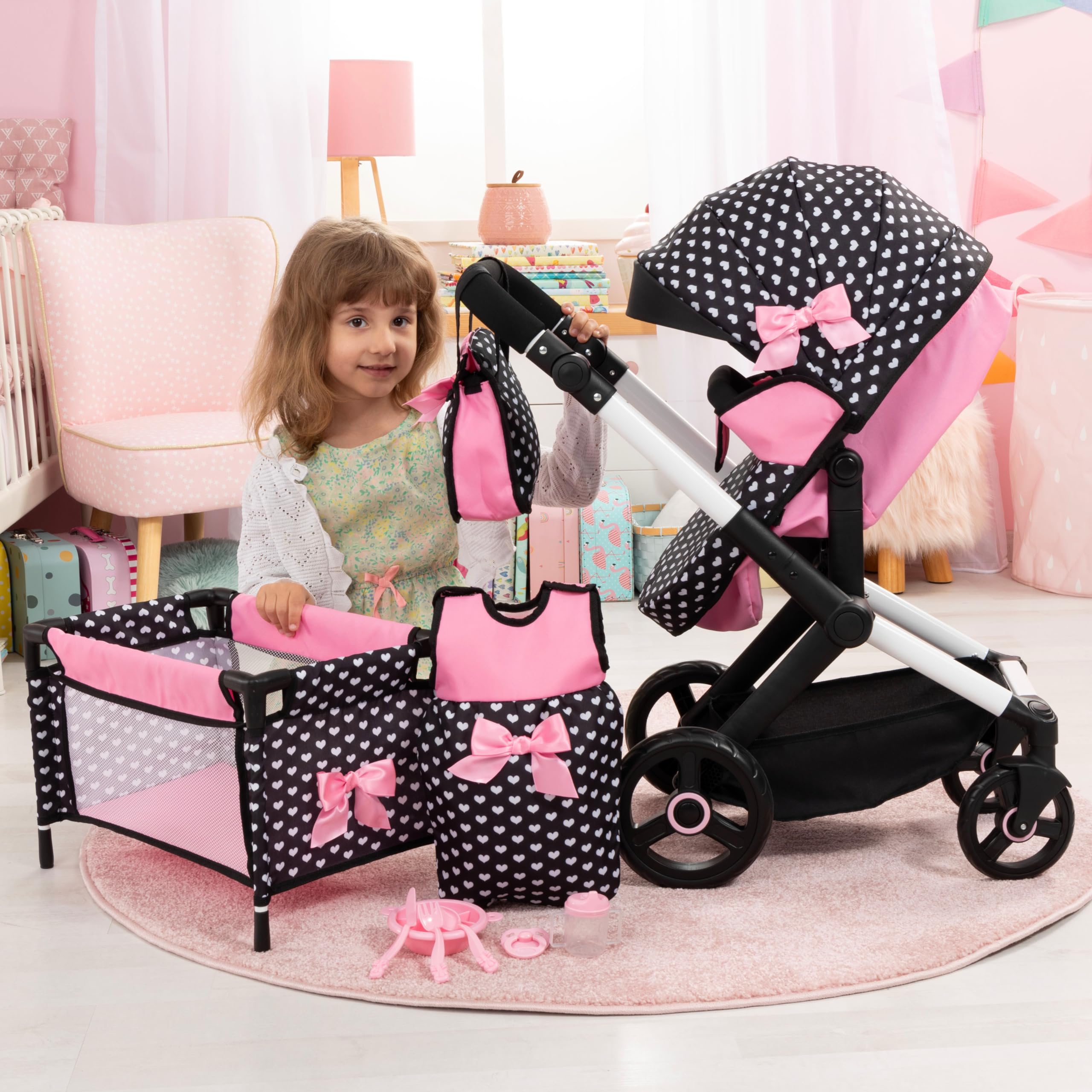 Bayer Design Cochecito de muñeca XEO, Convertible, Regulable en Altura | cuna de viaje, bolsa, saco de dormir, accesorios
