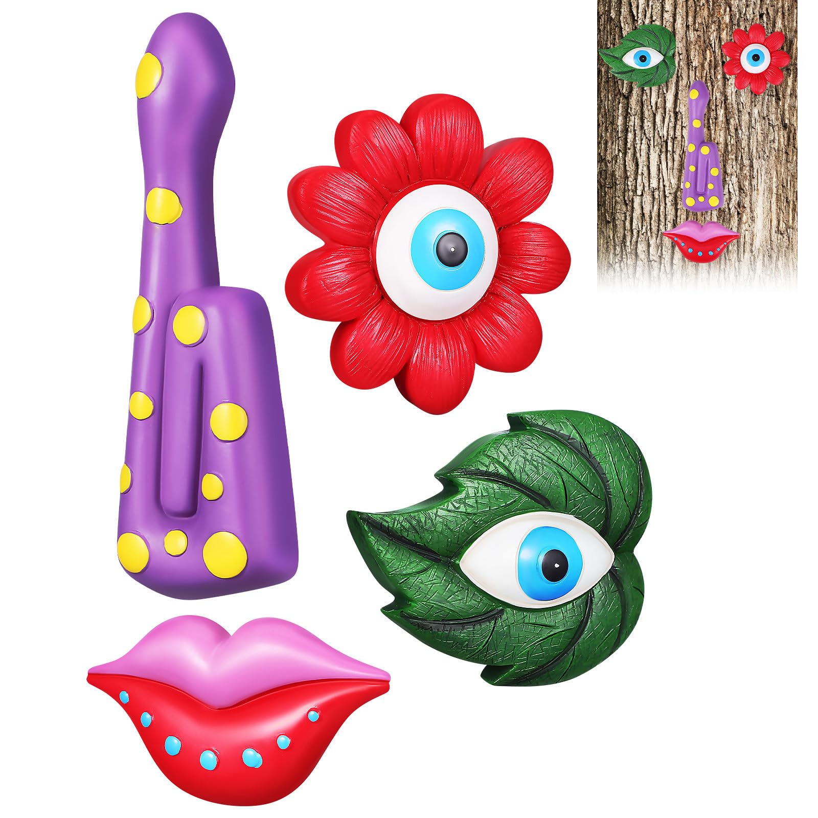 Décorations murales visage d'arbre Levemolo en résine multicolore pour jardin animé
