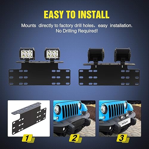 Miniatura 3 de Nilight 90044B - Soporte de montaje universal de placa frontal de acero resistente para lámparas de trabajo LED todoterreno o barras de iluminación