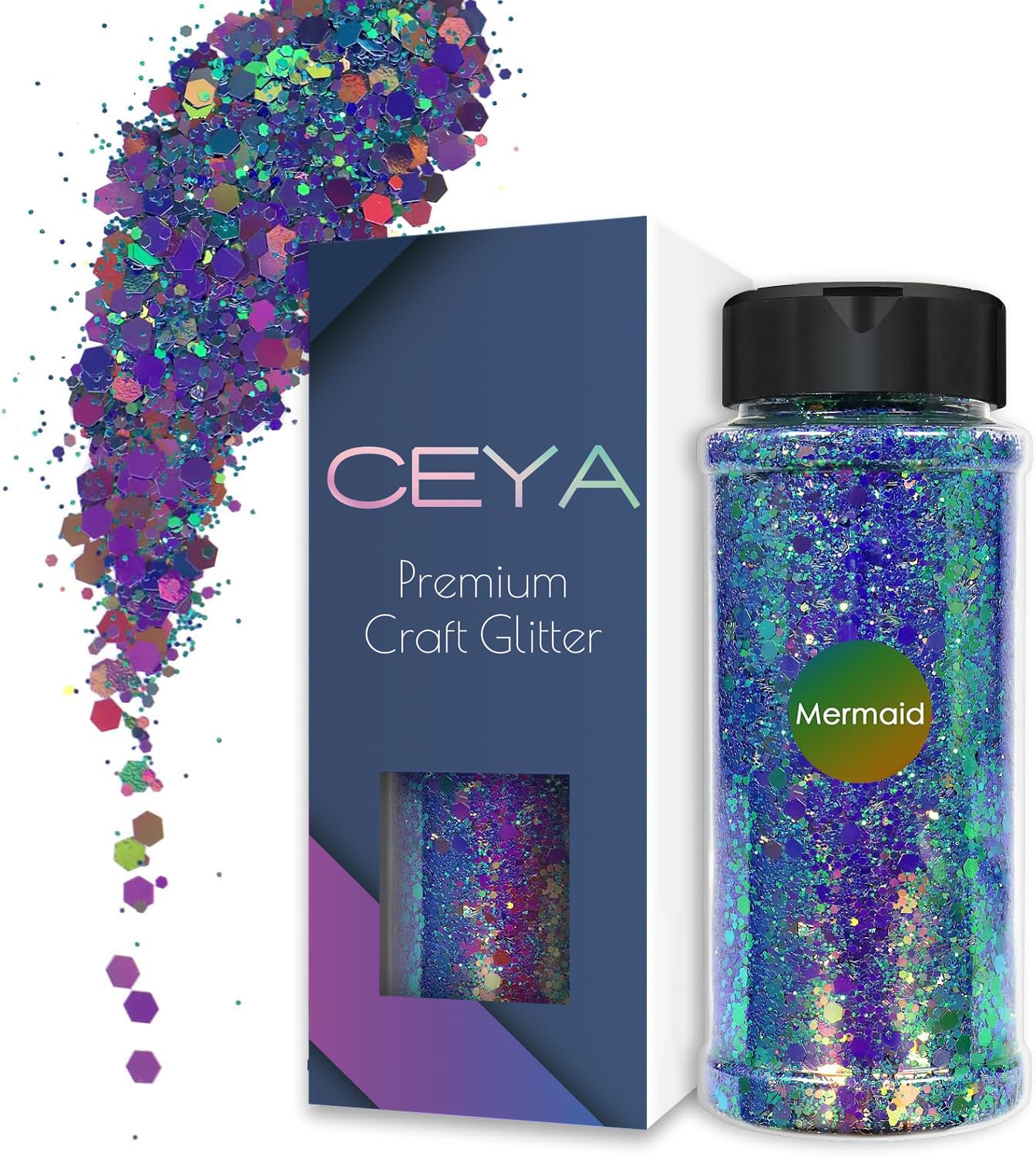 Ceya Chameleon Chunky Glitter, 3.5oz/100g Mermaid Color Shift Craft Glitter Powder Color Changing Iridescent Flake Sequin for Epoxy Resin, Nail, Tumbler, Slime, Phone Case, Party Decor, Jewelry Making