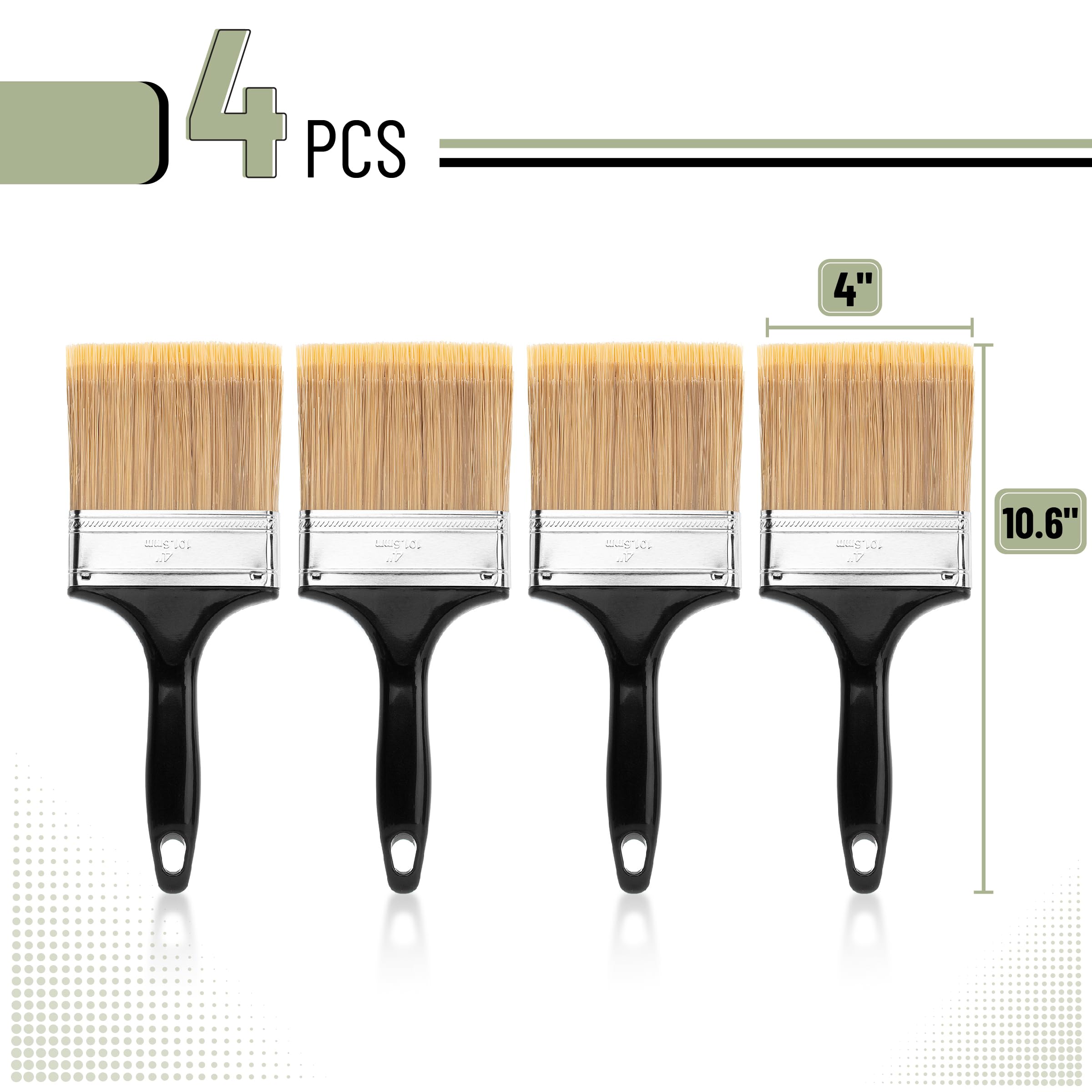 Bates- Paint Brushes, 4-Inch, 4 Pack, Flat Paint Brushes for Walls, Furniture and Wood