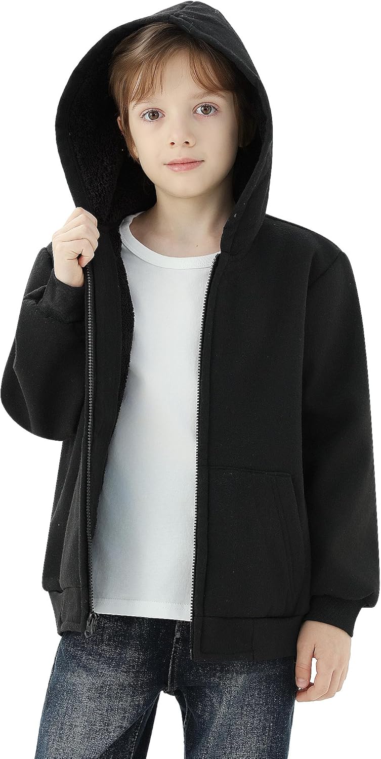 WULFUL ボーイズ フランネル フリース ジャケット チェック柄 シェルパ パーカー ジップアップ ウィンターコート 5-14歳