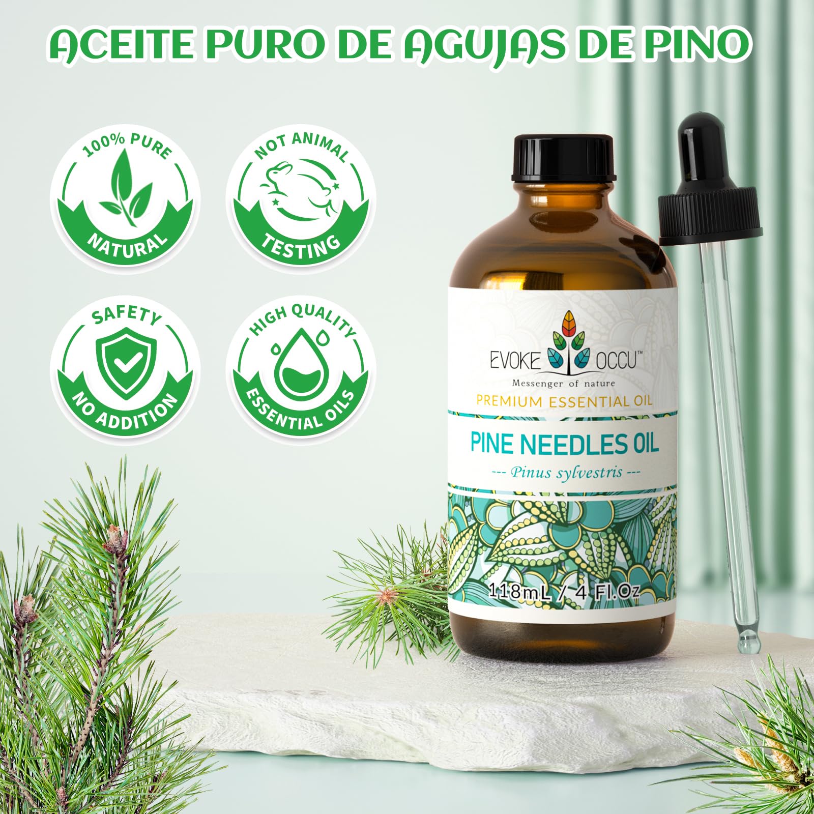 EVOKE OCCU Aceite Esencial de Aguja de Pino 4 Oz, Aceite Puro de Aguja de Pino para el Hogar Difusor Masaje Fragancia DIY Vela Fabricación de Jabón- 4 FL Oz