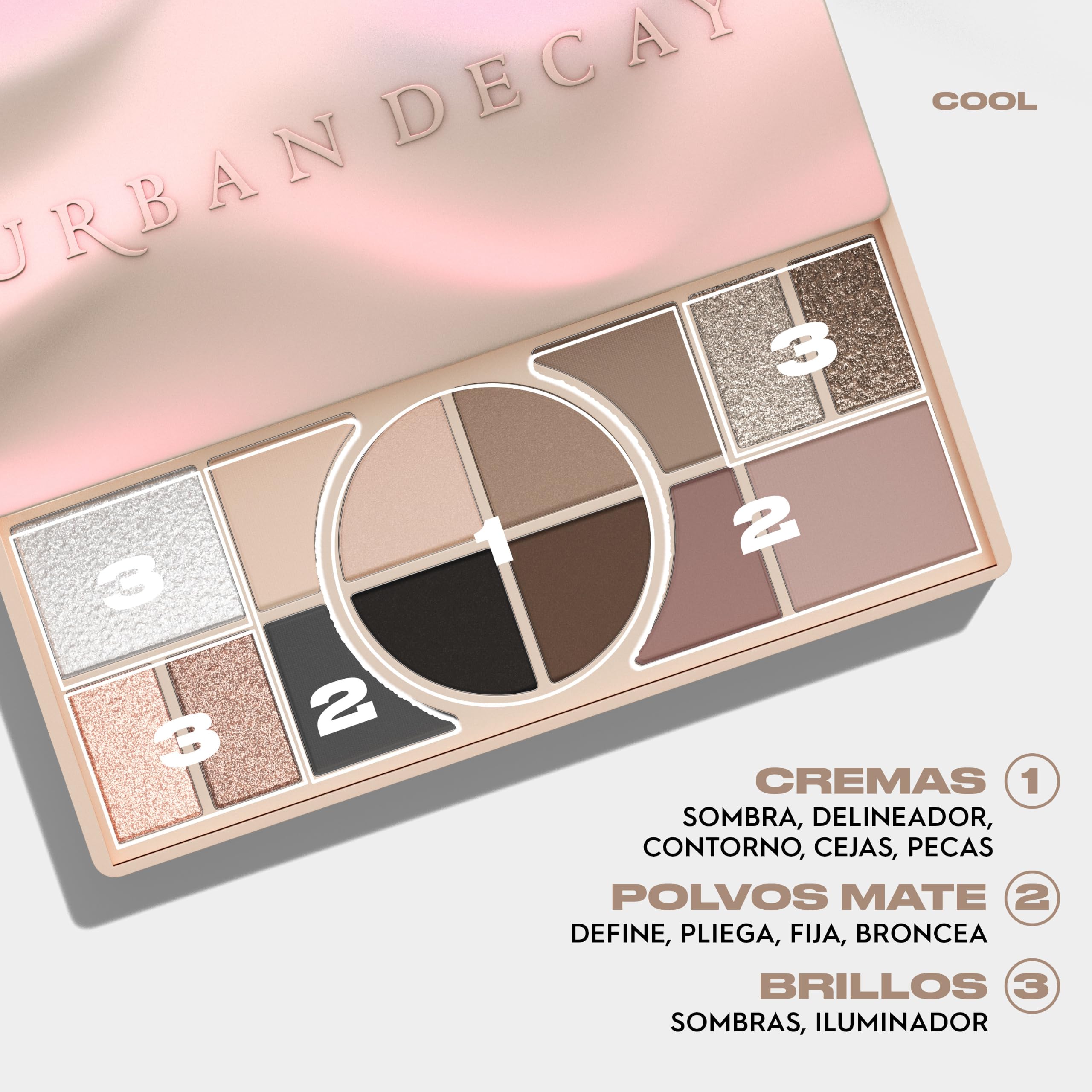Urban Decay, Naked Shaped Cool, Paleta de Sombras de Ojos Neutras, 14 tonos multiusos para looks versátiles en acabados crema, mate y brillante