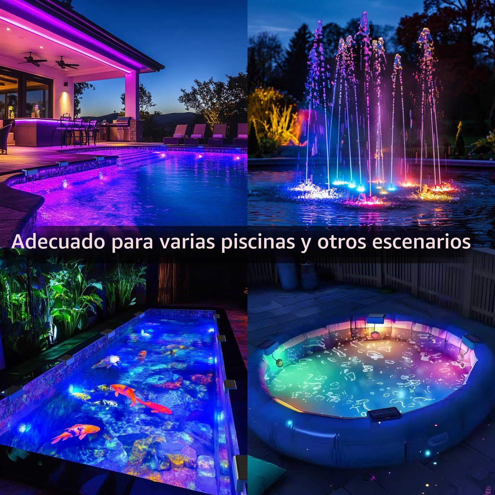 Quntis Luz Solar Piscina, RGBW Magnético Luces Solares Piscina Sumergible IP68 Impermeables,Control Remoto Sin Cable, Luces Led Para Piscinas, Acuarios, Estanques, 2 Paquete