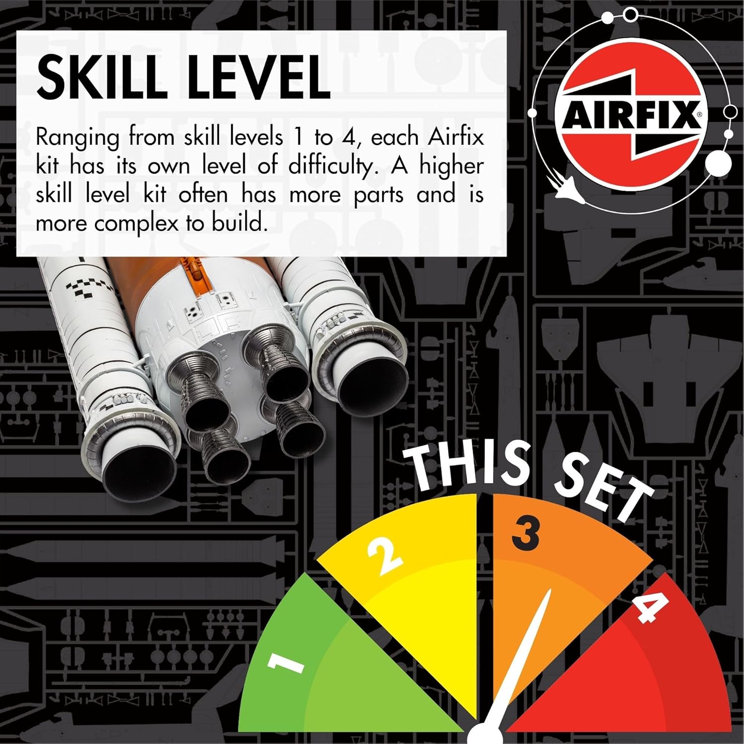 Airfix Kit A50202 SLS Artemis, plastic, for the construction of spacecraft for adults and children from 8 years, includes model in 1:144 scale, Humbrol acrylic paints, brushes and polymer glue