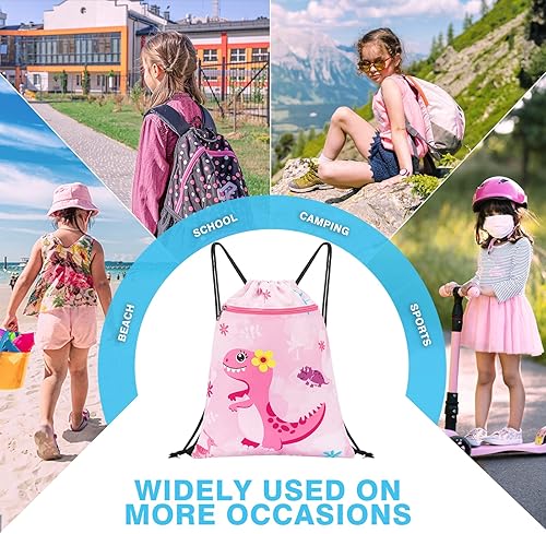 Miniatura 5 de WAWSAM Mochila con cordón - Bolsas con cordón para niños, bolsa de natación para la playa, Dinosaurio B, Dinosaurio B