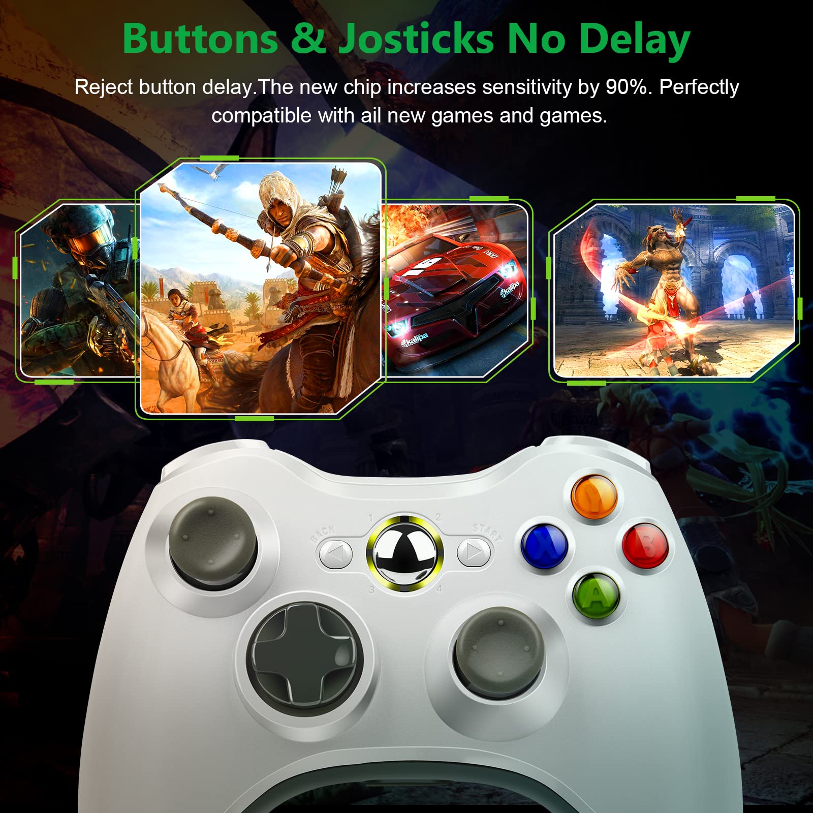 Labtec Controller Wireless per Xbox 360, Gamepad Joystick Wireless 2.4GHZ per Console Xbox 360 & Slim e PC Windows XP/7/8/10/11