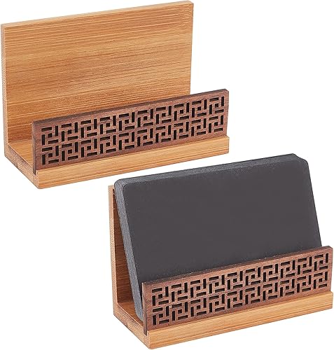 OLYCRAFT 2 tarjeteros para escritorio, soporte de madera para tarjetas de presentación Burlywood, soporte para tarjetas de visita para escritorio,
