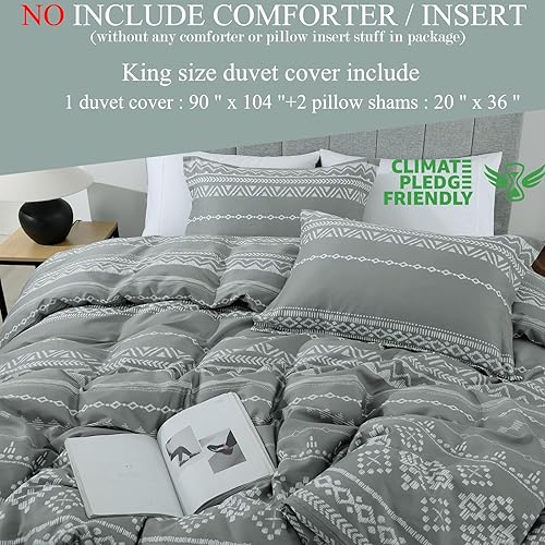 Miniatura 6 de Quilta Funda de edredón gris tamaño King  100% algodón otoño King juego de funda nórdica bohemia 3 piezas suave y ligera con cierre de cremallera y