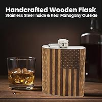 Vista 2 de WUDN Frasco de madera de 6 oz. - Cuerpo de acero inoxidable, bandera americana real