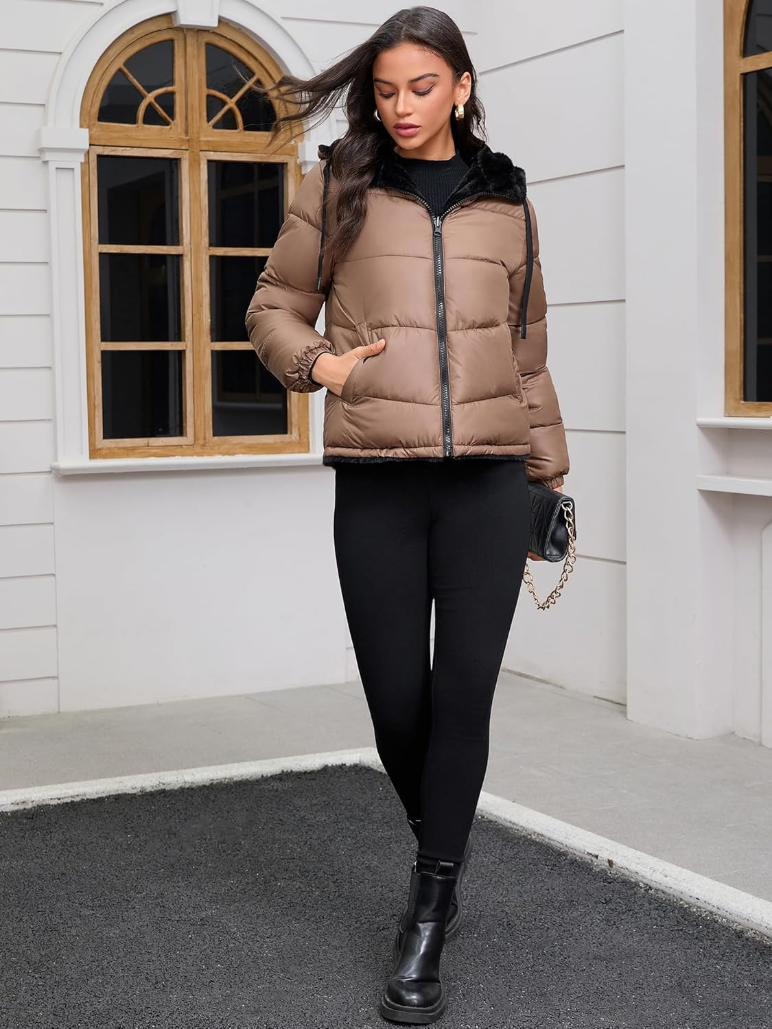 Women's Heavyweight Quilted Puffer Jacket Warm Sherpa Lined Reversible Winter Short Coat for Winter - Image 5