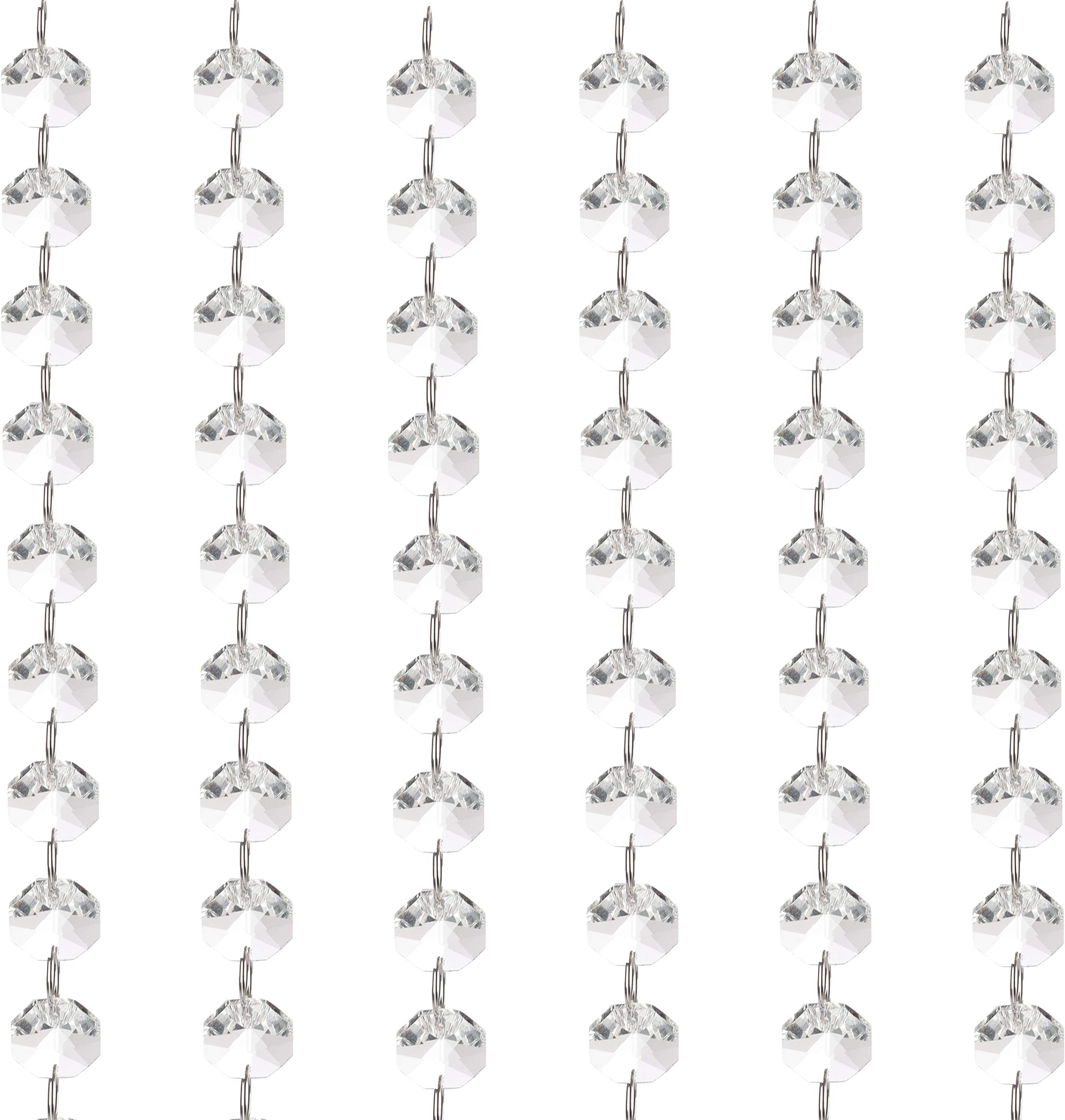 Clear Glass Crystal Chandelier Bead Chain Garland (6 Pack) - 1m/3.28 ft Garland Strands with 1.5cm Octagon Beads - for DIY Craft, Wedding/Christmas/Party Decorations, Jewellery and Lamps