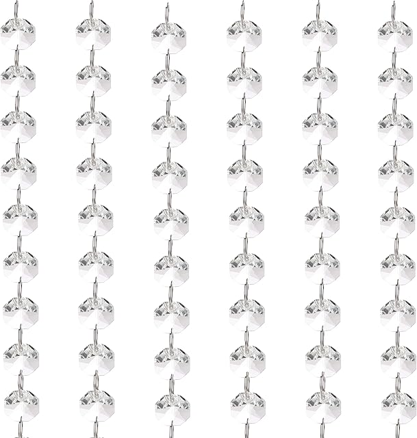 Belle Vous Clear Glass Crystal Chandelier Bead Chain Garland (6 Pack) - 1m/3.28 ft Garland Strands with 1.5cm Octagon Beads - for DIY Craft, Wedding/Christmas/Party Decorations, Jewellery and Lamps