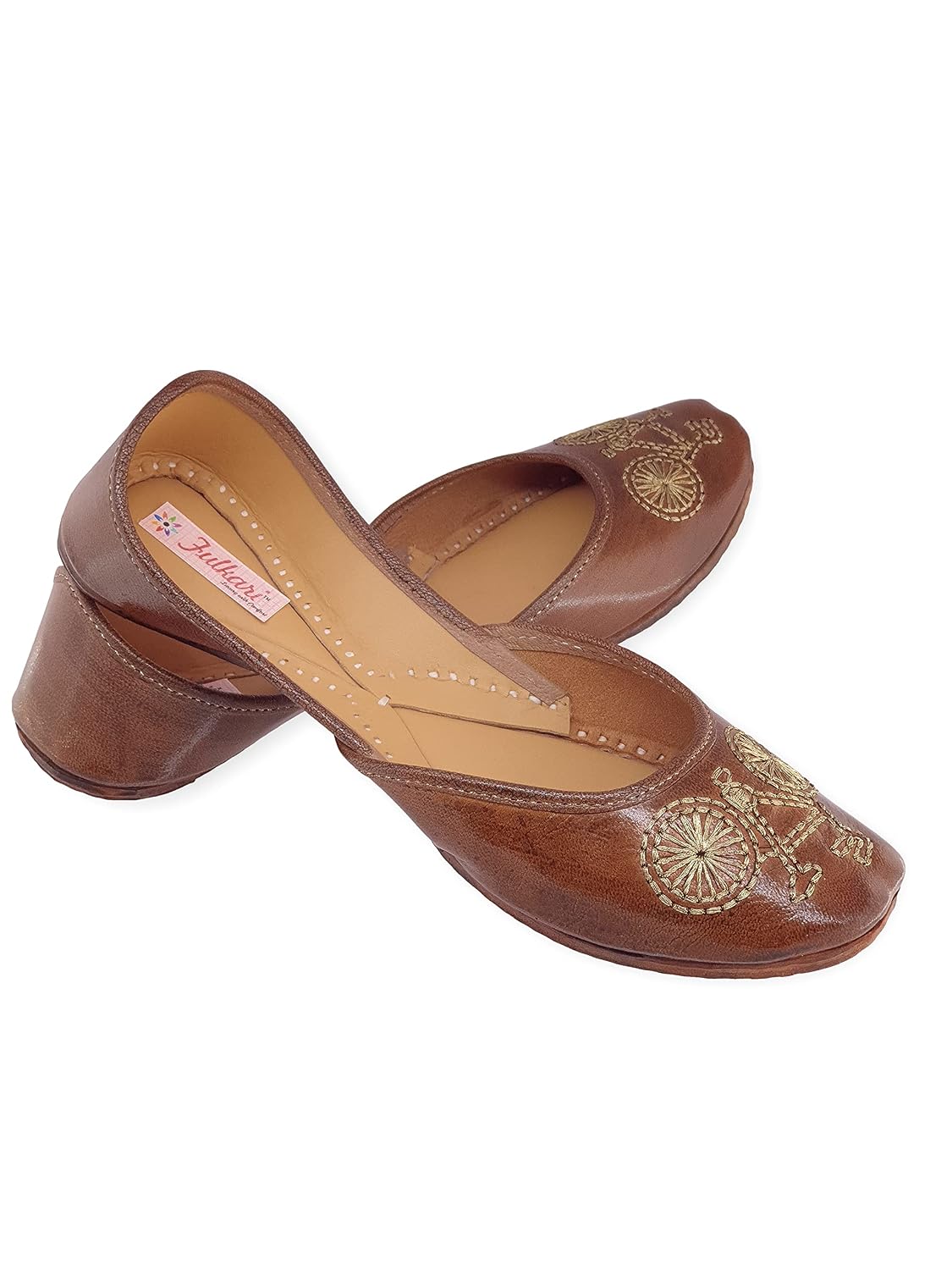 Fulkari Women's 3D Cycle Gold Zarriwork Genuine Soft Leather Jutis | Bite and Pinch Free Juttis | Punjabi Jutti | Girl's O... - Review, Price and Buying Guide