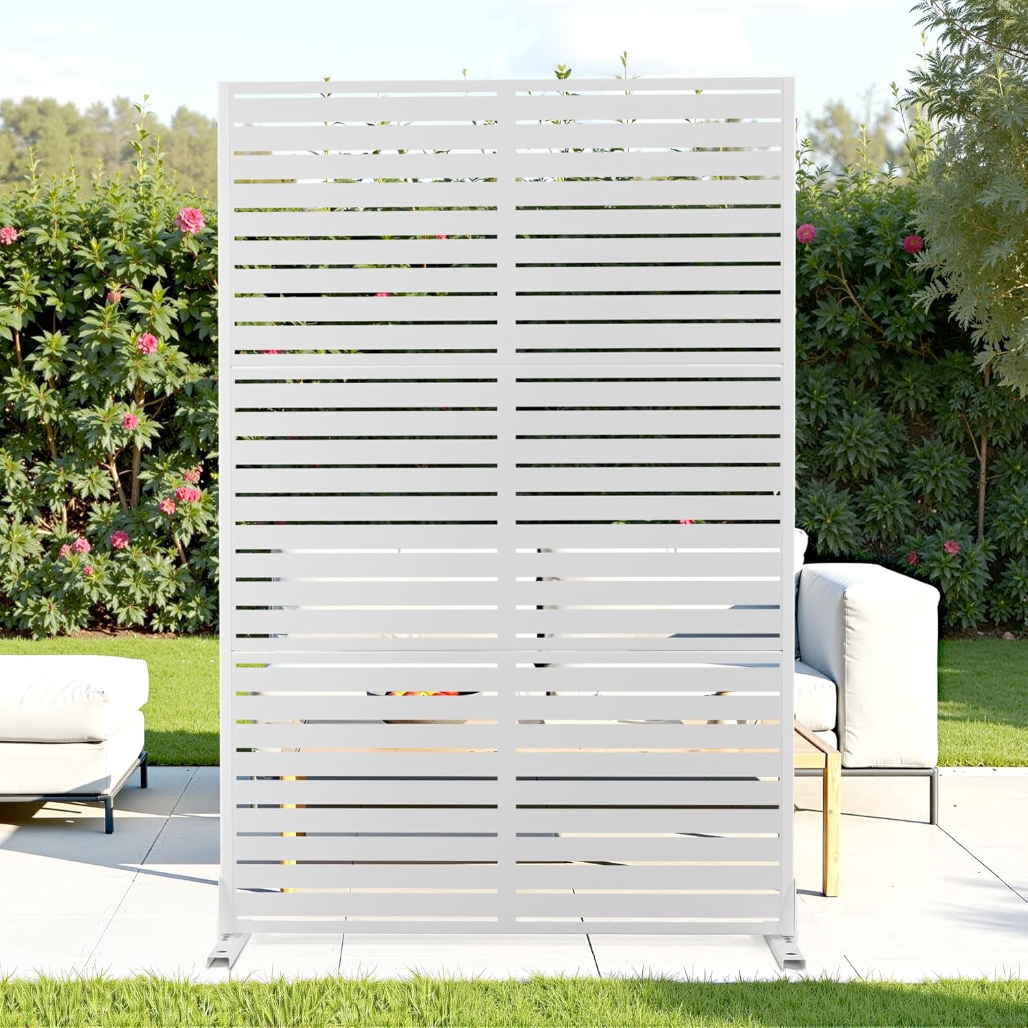 FENCY Outdoor Privacy Screen, 72" H47" W Metal Privacy Screen, Outdoor Freestanding Privacy Screen & Panels for Deck Patio Balcony(White-Louvered)