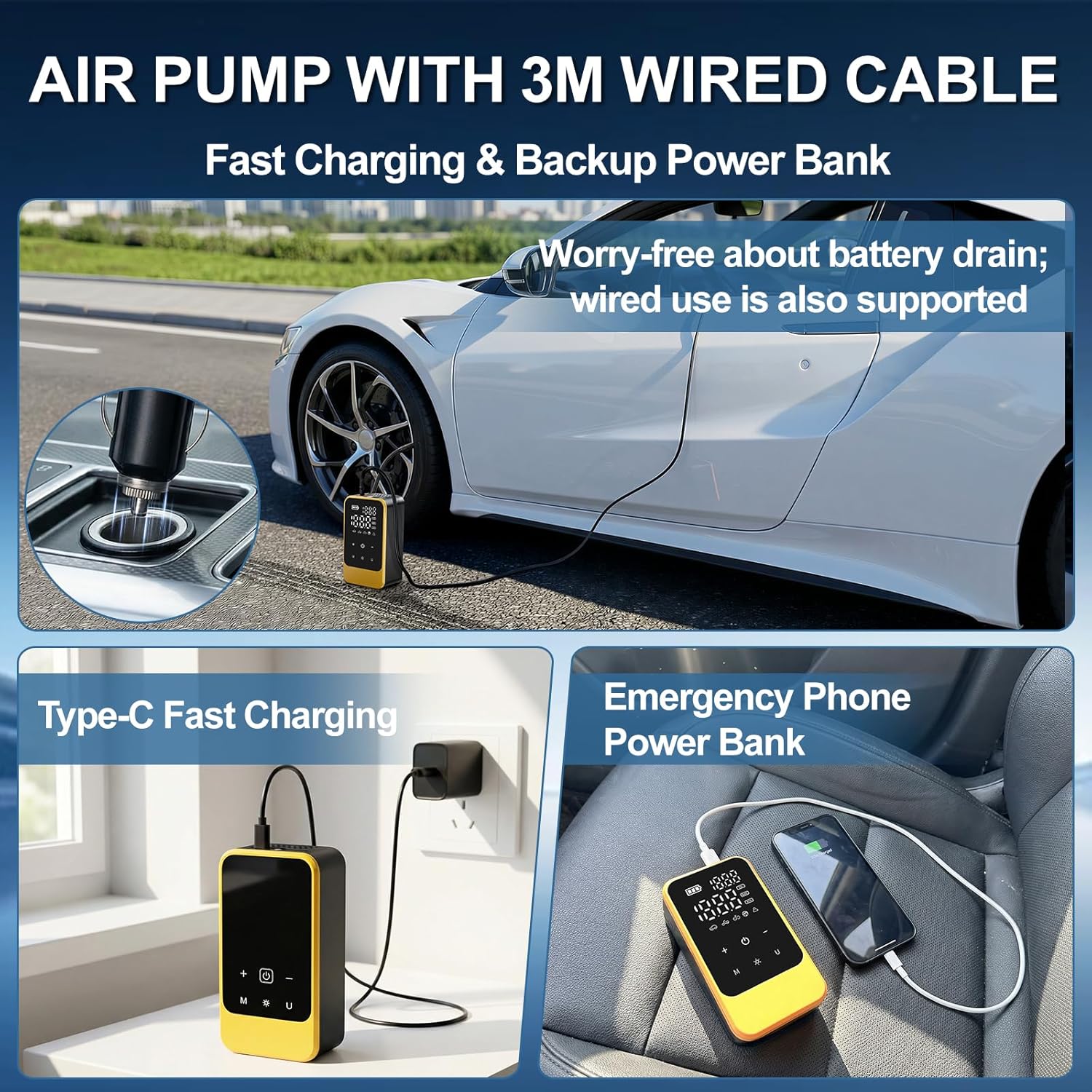 Air Compressor, 150PSI,Car Tire Inflator Portable Air Pump for Car Motorcycle Bicycle, Auto Tire Pump Bike Inflator Car Accessories