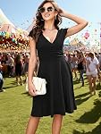 oxiuly Women's V-Neck Cap Sleeve Floral Casual Work Stretchy Swing Dress OX233