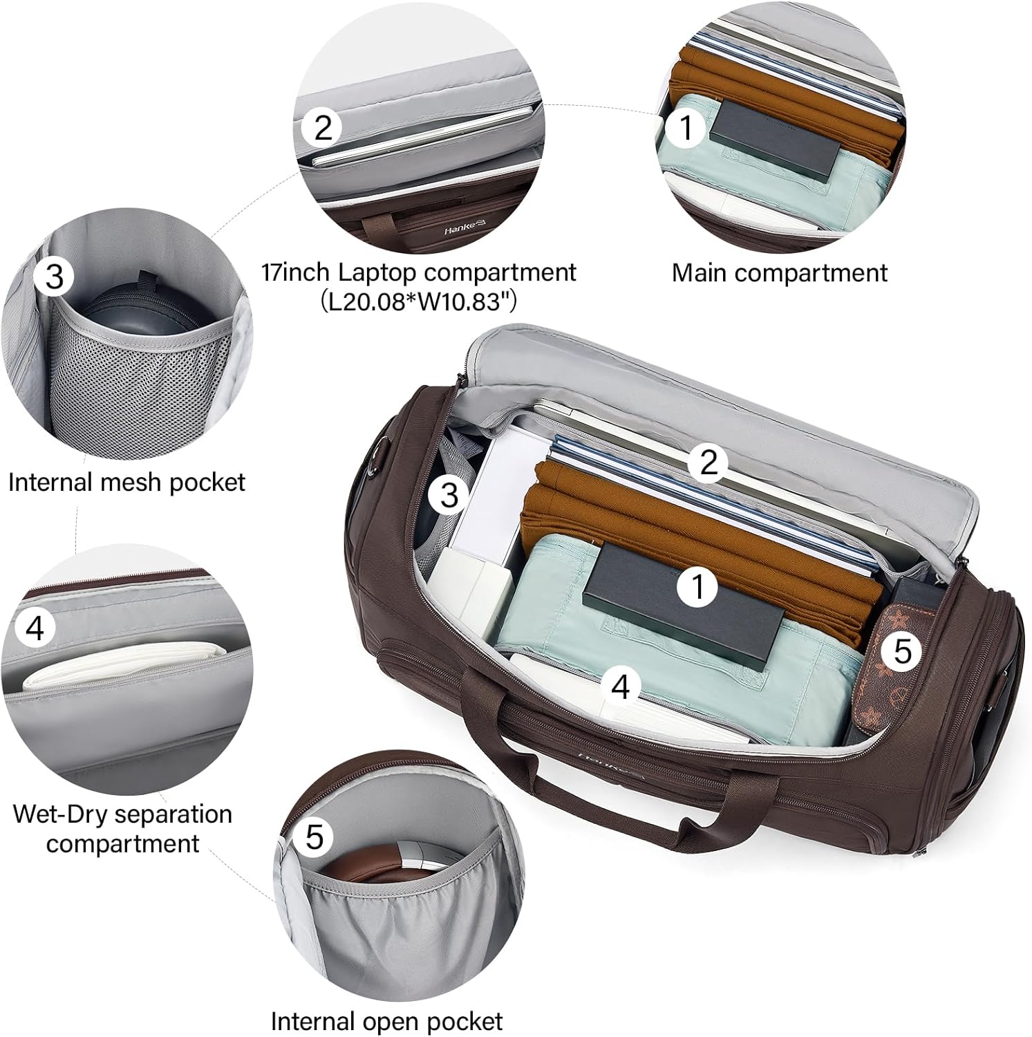 Hanke Carry On luggage Bags for Travel, Large Foldable Duffle Bag for Travel, Softside Lightweight Travel Bag Carry On Bags for Airplanes Women, Travel Tote Bags for Women Men.（Coffee） - Image 3