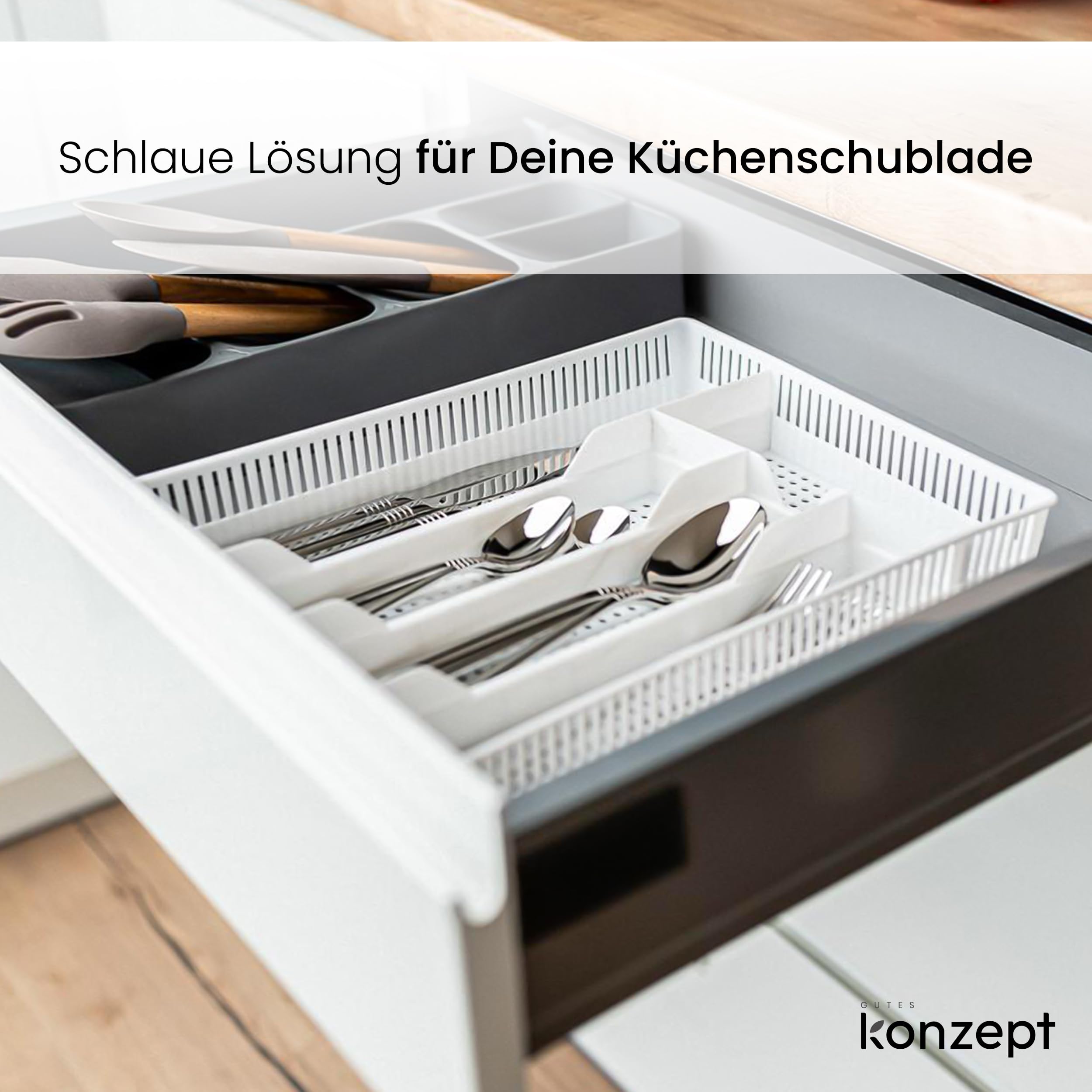 KOTARBAU® Bestekbak voor lade, grijs, 490 x 435 mm, lade-organizer voor keukenbestek