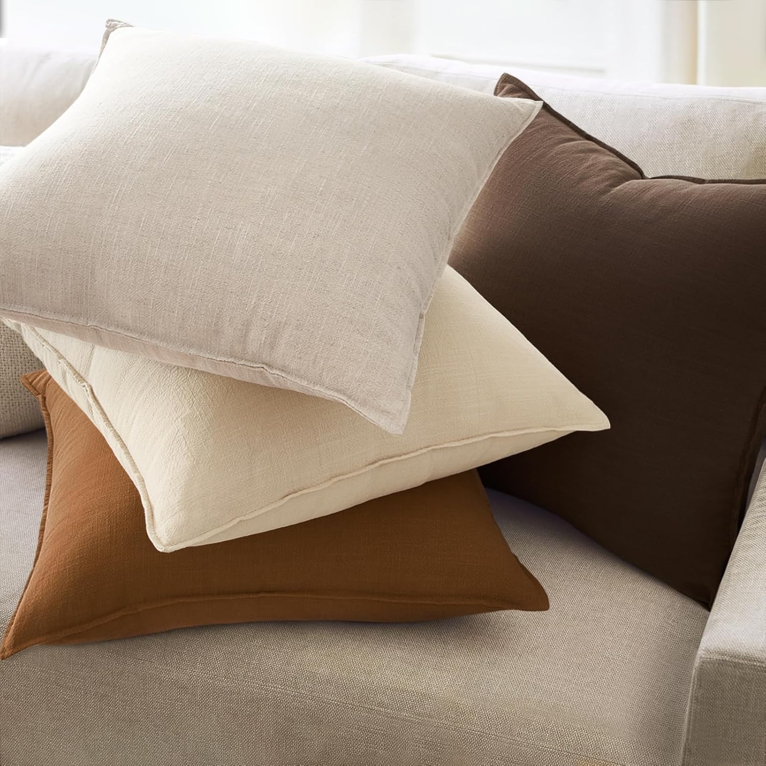 Brown Pillow Covers Pack of 4 Decorative Solid Fall Linen Throw Pillow Covers Soft Accent Boho Farmhouse Couch Pillowcases Modern Home Decor for Living Room Bed Sofa 18x18 Inch - Image 7