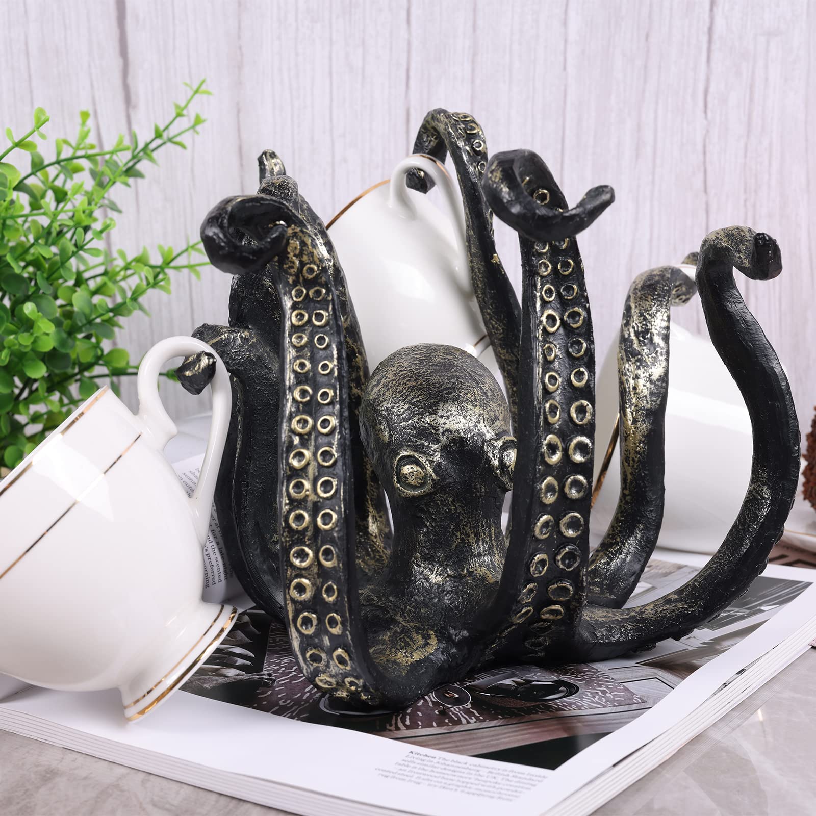 Porte-mug Pieuvre En Résine - Déco Rétro Pour Cuisine Ou Bureau - 19x27x27 Cm - Bleu - 2