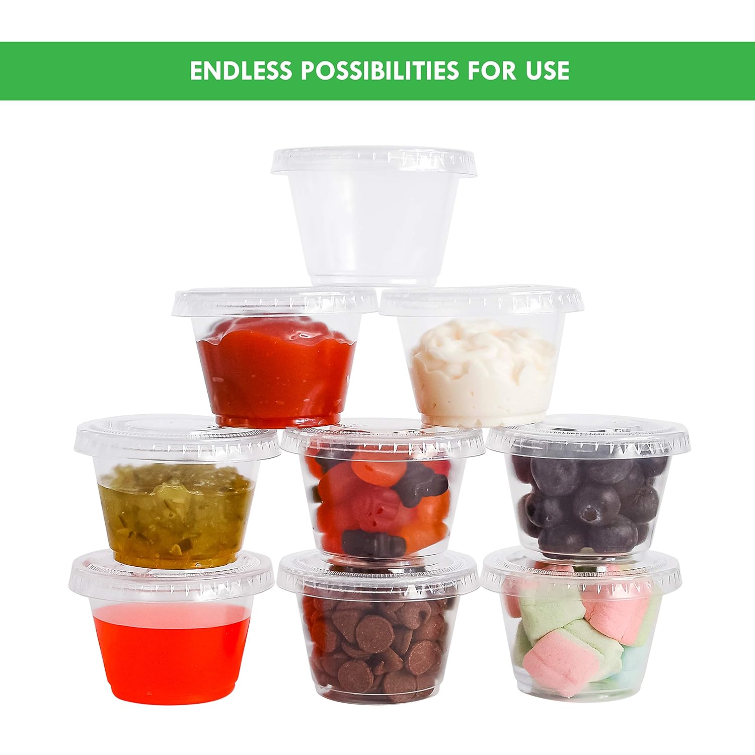 [100 Sets] 2 oz Small Plastic Containers with Lids, Jello Shot Cups