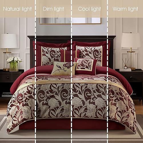 Miniatura 5 de Stratford Park Dahlia - Juego de ropa de cama de 7 piezas, rojo, California King, 100% poliéster, para todas las estaciones