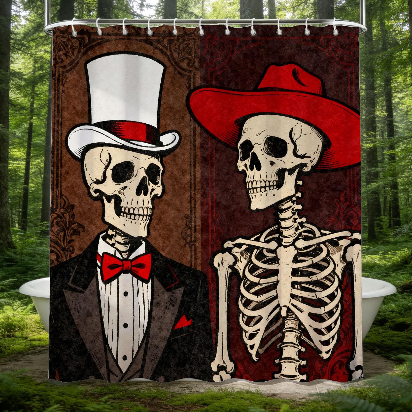 Hongduo 3D Retro Skull Shower Curtain for Stalls Bathtubs Shabby Chic Bathroom Decor Shower Curtain Set Polyester Fabric Waterproof 180x180cm/71X71 Inch with Hooks