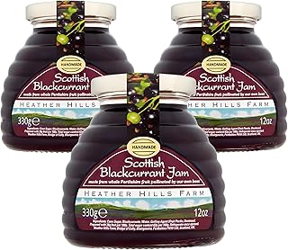 Heather Hills Farm Scottish Black Currant Jam 11.6 Oz (Pack of 3) - Handmade Artisan Fruit Preserve, Sweet & Tangy Scottish Food Gift Made in Scotland, Preservative Free Authentic Blackcurrant Spread