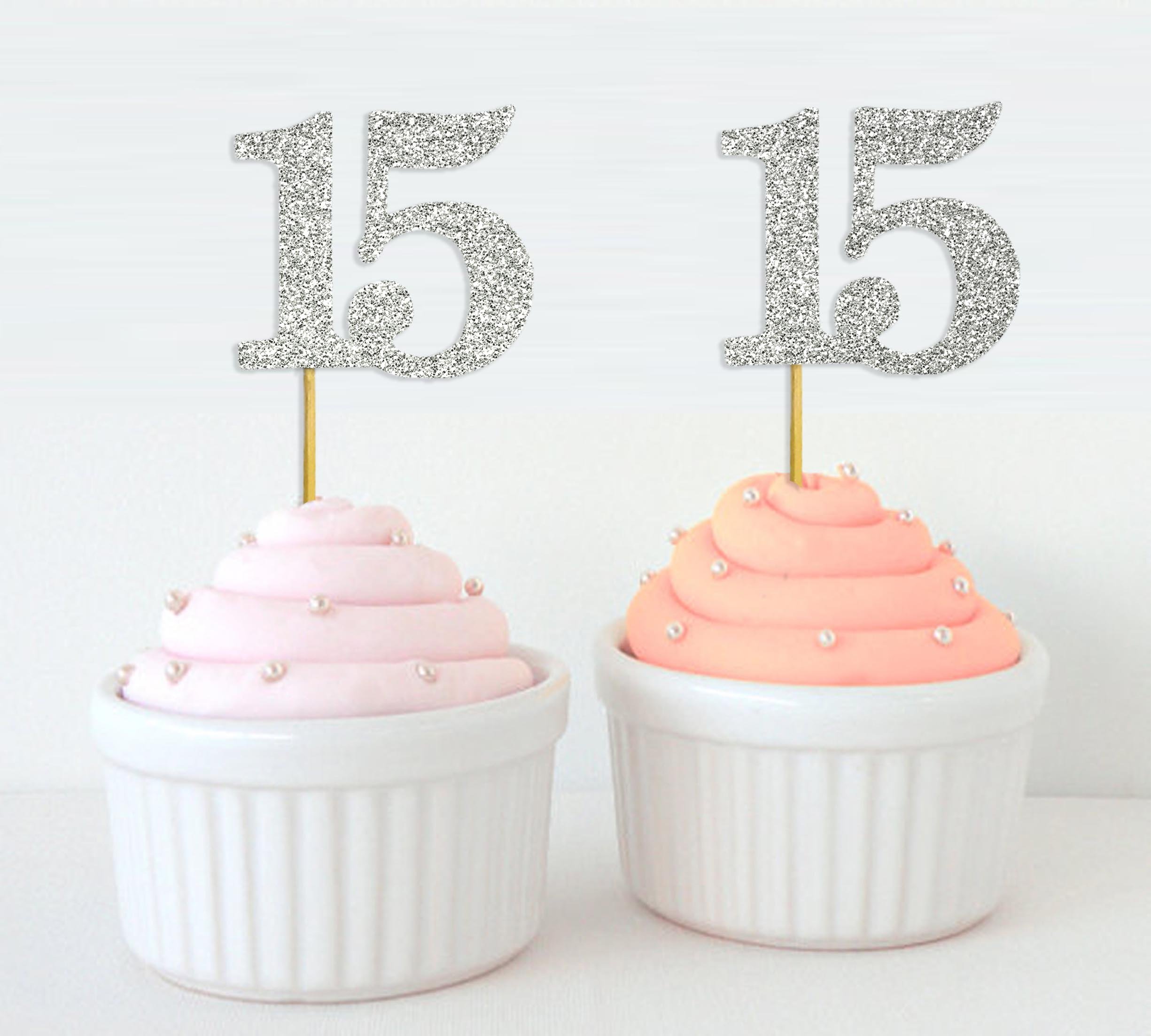 Darling Souvenir, Quinceanera 15th Birthday Cupcake Toppers, Dessert Decorations - Pack Of 20