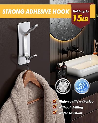 Miniatura 3 de Auxmir Ganchos autoadhesivos, plata, paquete de 5