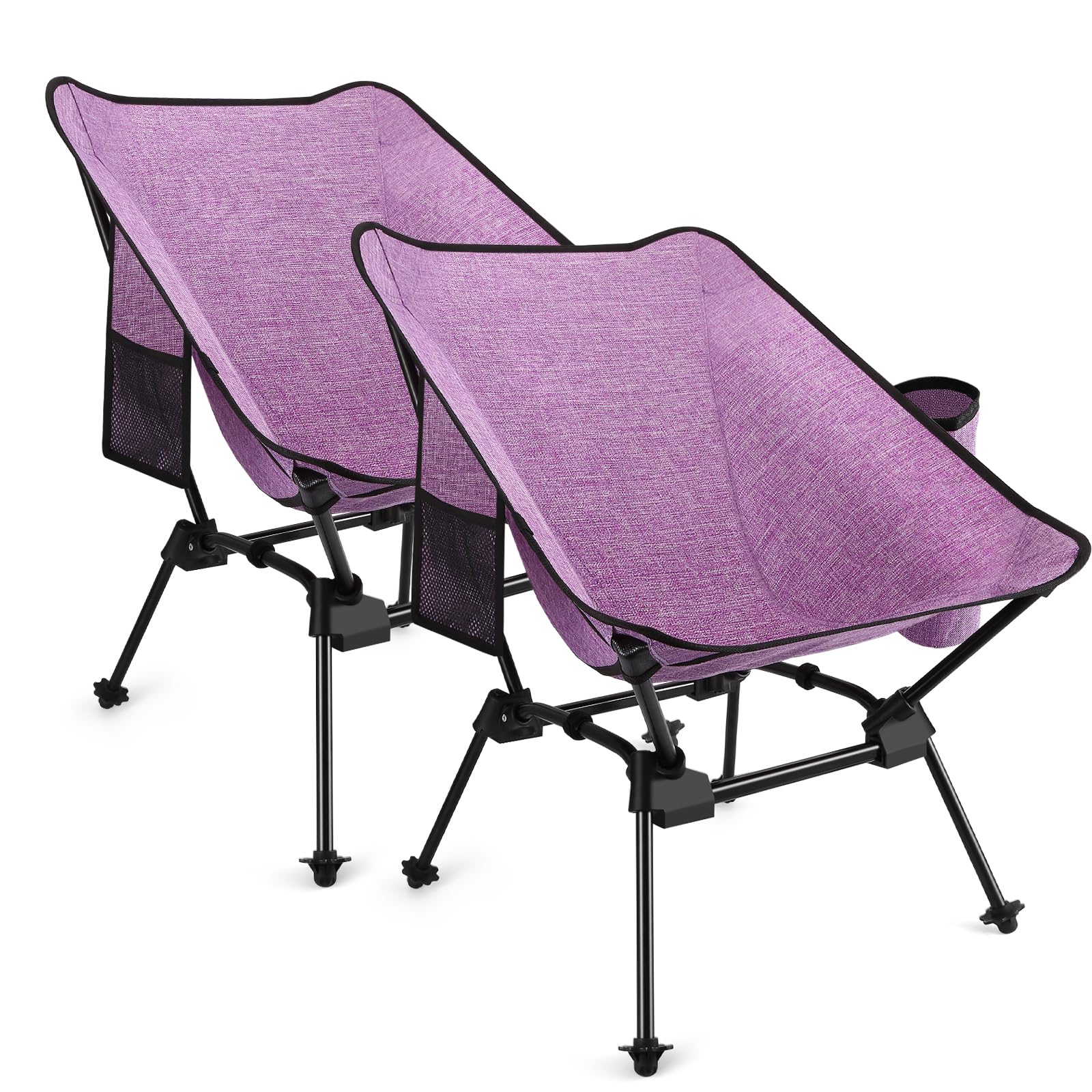Banzk Camping Chairs Outdoor Folding Chair Portable Backpacking Low Small Compact Collapsible Camping Chairs Cationic Fabric for Beach, Picnic, Travel, Hiking, BBQ - 2PCS Purple