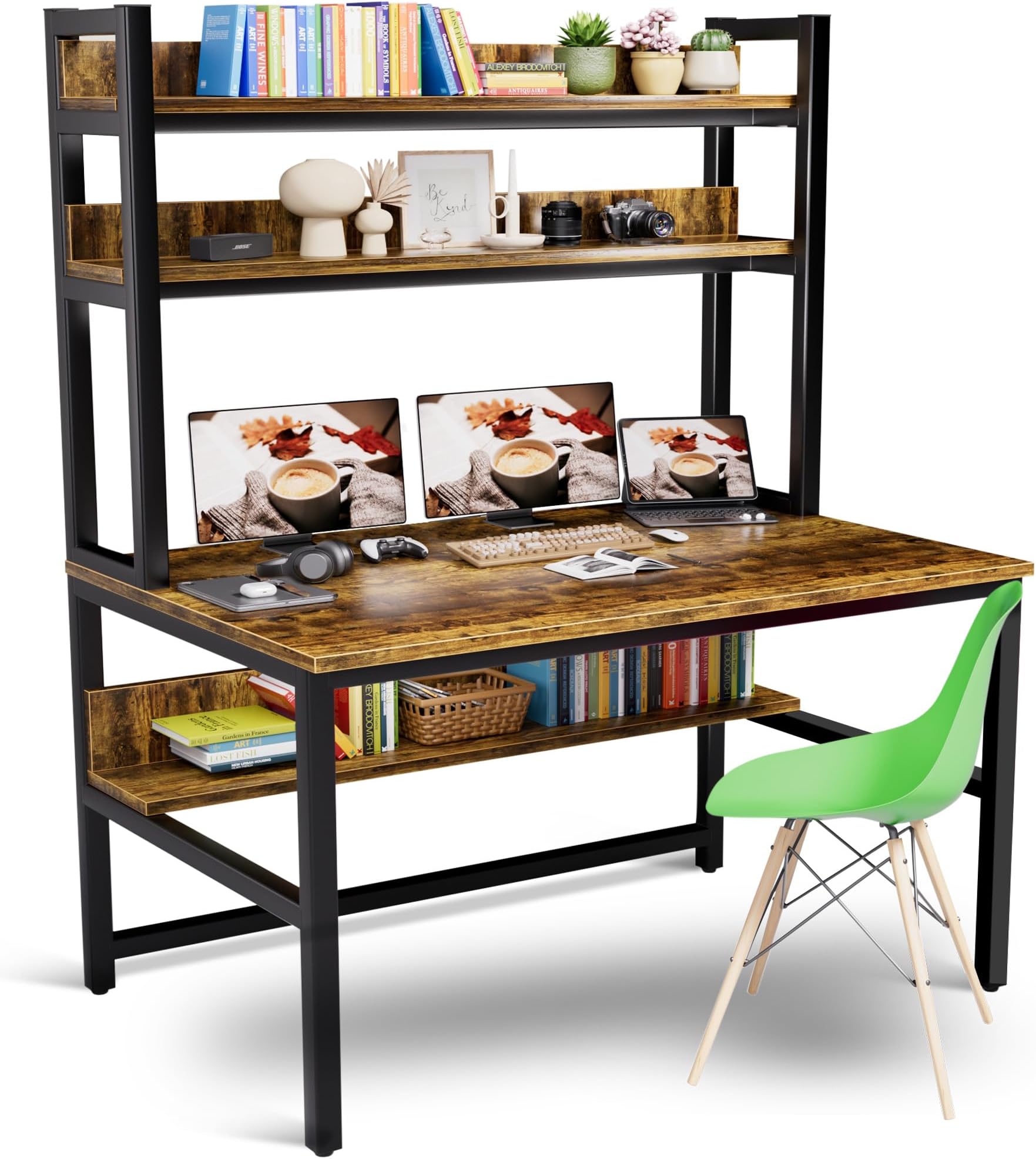 Amazon.com: tonchean Computer Desk with Hutch 47”Writing Desk with ...