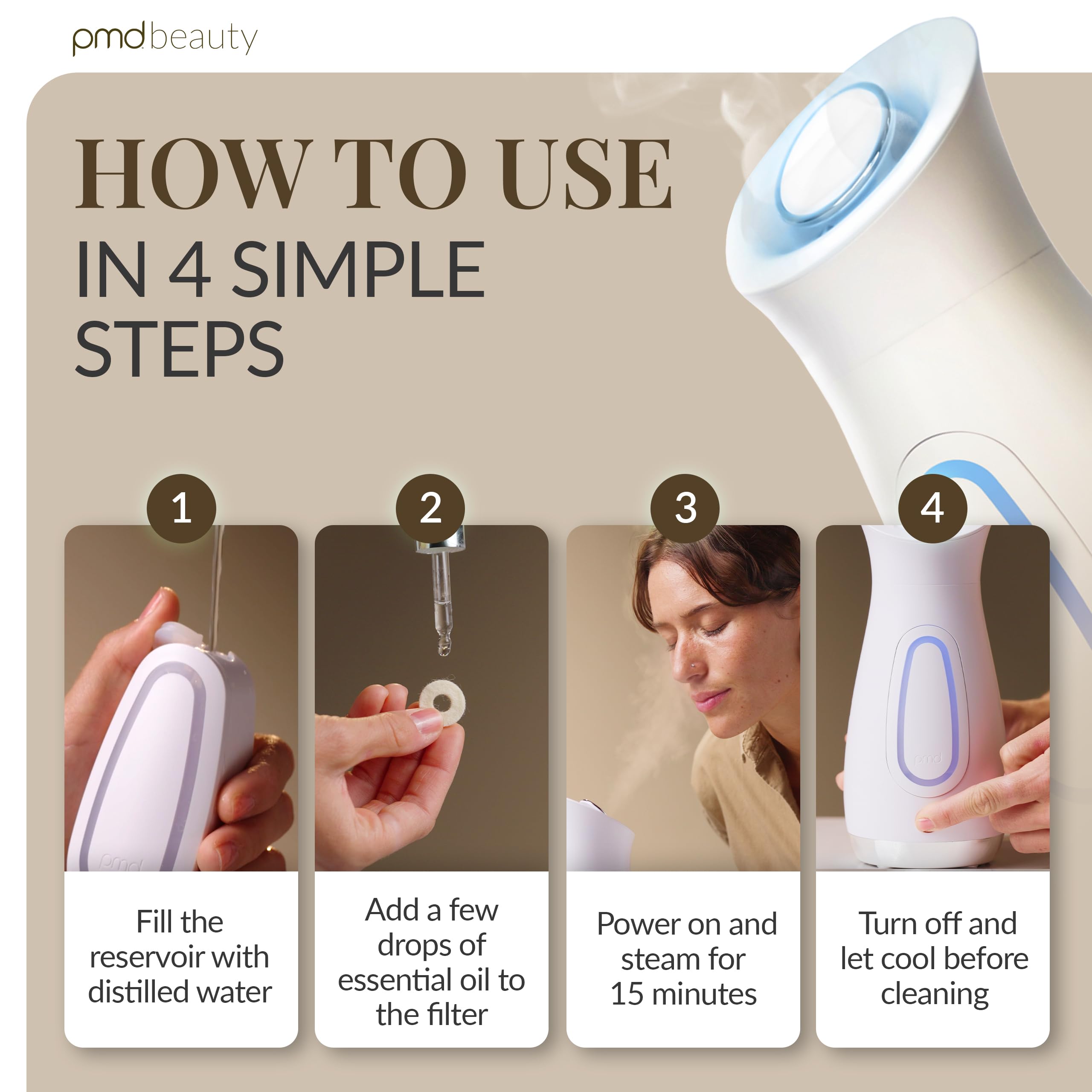 PMD SilkSteam Pro - Spa-Grade Facial Steamer with SilkSteam Technology - Rapid Start-Up - Adjustable, Directional Nozzle - Essential Oil Filters - Dewy, Hydrated Glow: White