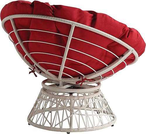 Miniatura 6 de OSP Home Furnishings  Silla Papasan de mimbre con giro de 360 grados, estructura crema con cojín rojo