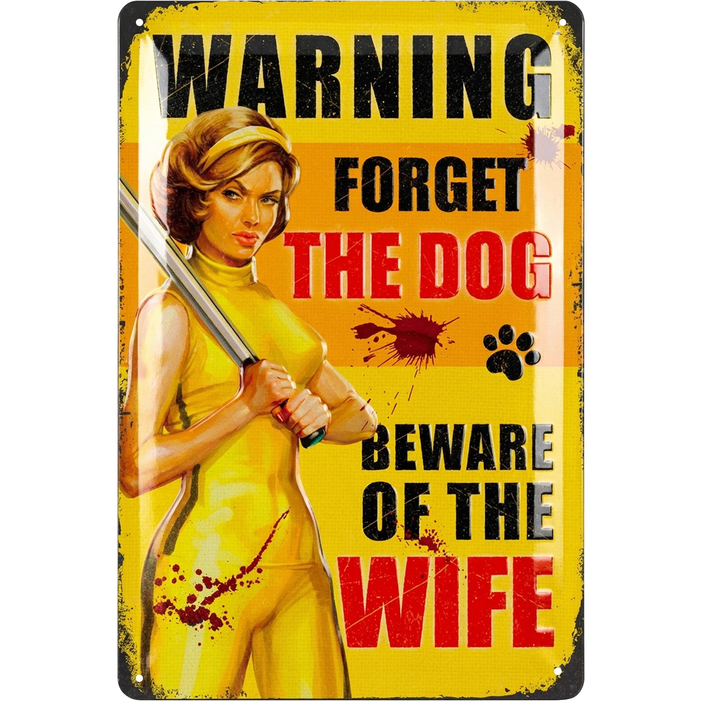 LANOLU Vintage Tin Sign WARNING WIFE DOG, Man Cave Accessories, Metal Signs for Garage, Wall Decor for Men, Funny Signs, Stuff for Men, Funny Dog Signs 12x8"