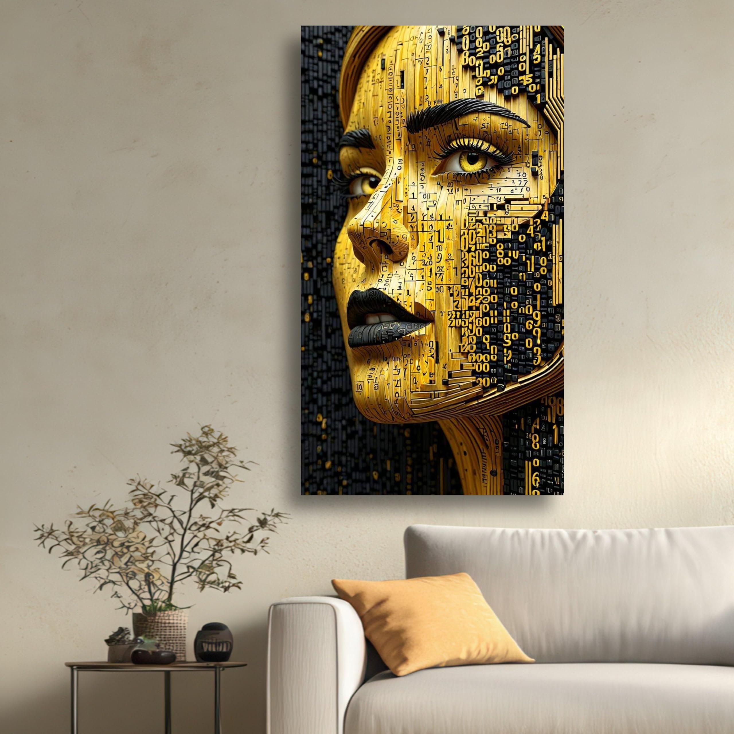 XINBAO Futurystyczne płótno z cybernetyczną kobietą, artystyczny portret, dekoracja ścienna, techniczna twarz, nowoczesna sztuka sci-fi do malowania domu, 70 x 110 cm, bez ramy