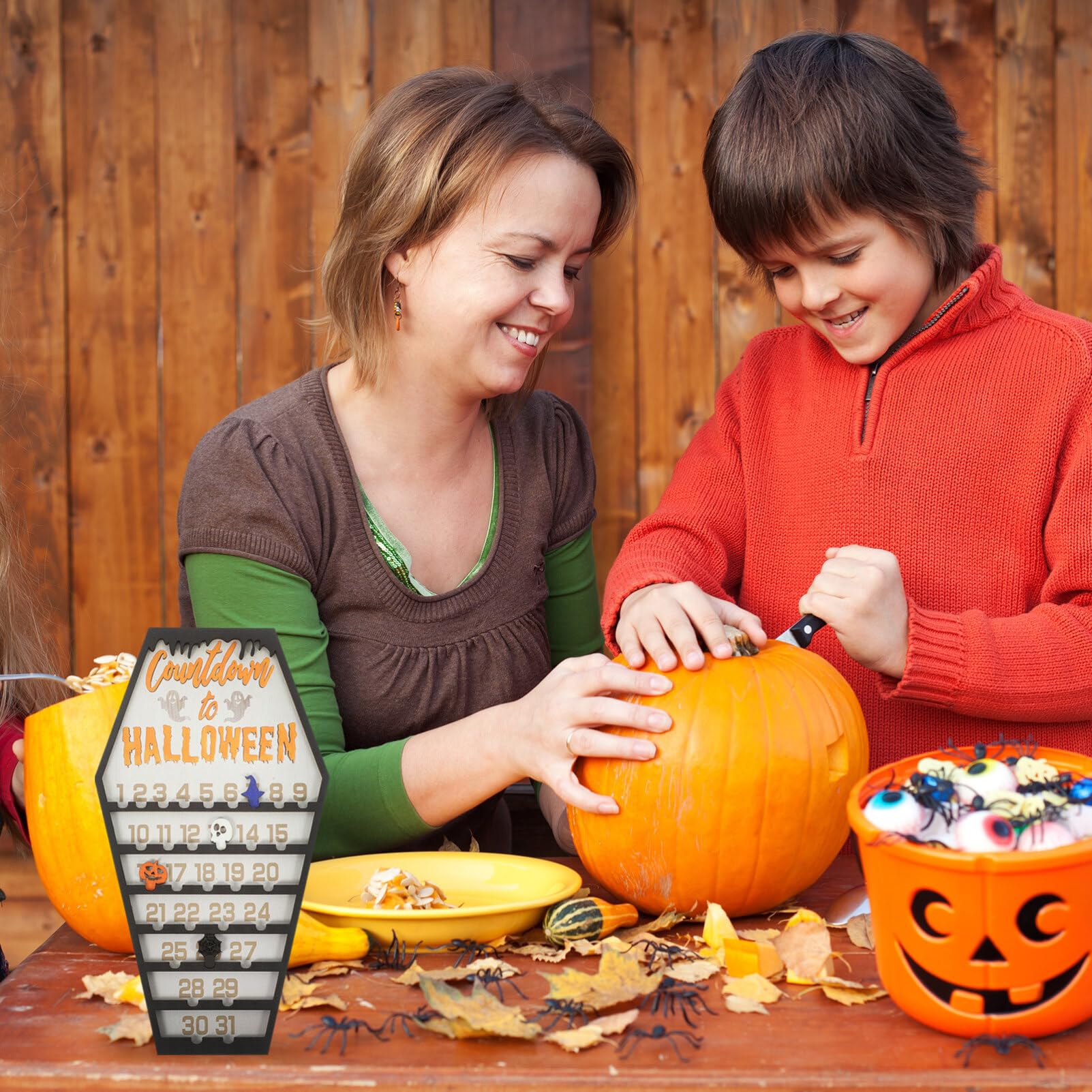 ifundom Halloween-countdown-kalender aus Holz in Sargform Adventskalender für Dekoration und Zählen der Tage