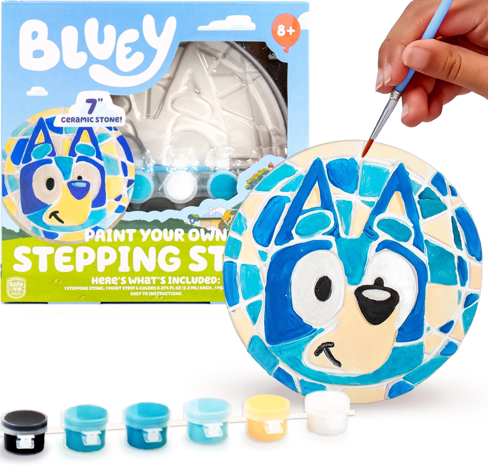 Bluey Paint Your Own Stepping Stone, Design 7 DIY Stone Art, Fun Kit for Kids, Less Mess Paintable Stones Art Set, Great Summer Activity Kids Ages 8, 9, 10, 11