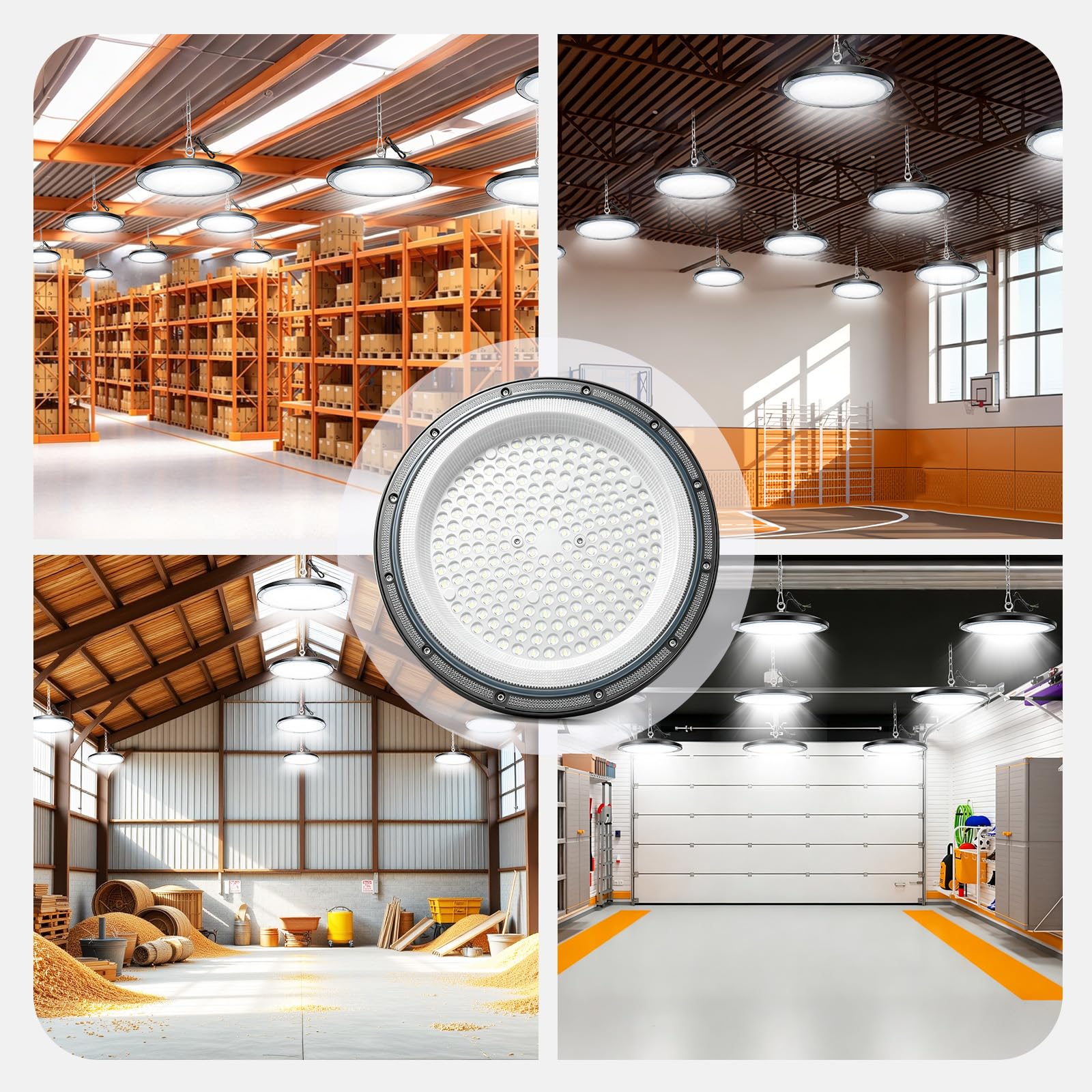 Lampa warsztatowa LED, oświetlenie hali, lampa sufitowa, lampa przemysłowa | Wodoszczelna lampa warsztatowa 6500 K UFO High Bay Light do hali Reflektor do garażu, magazynu fabrycznego, 1 sztuka 200 W