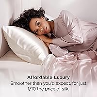 Vista 5 de Bedsure Funda de almohada de satén para cabello y piel Queen - Funda de almohada sedosa color marfil, paquete de 2 con cierre de sobre, similar a