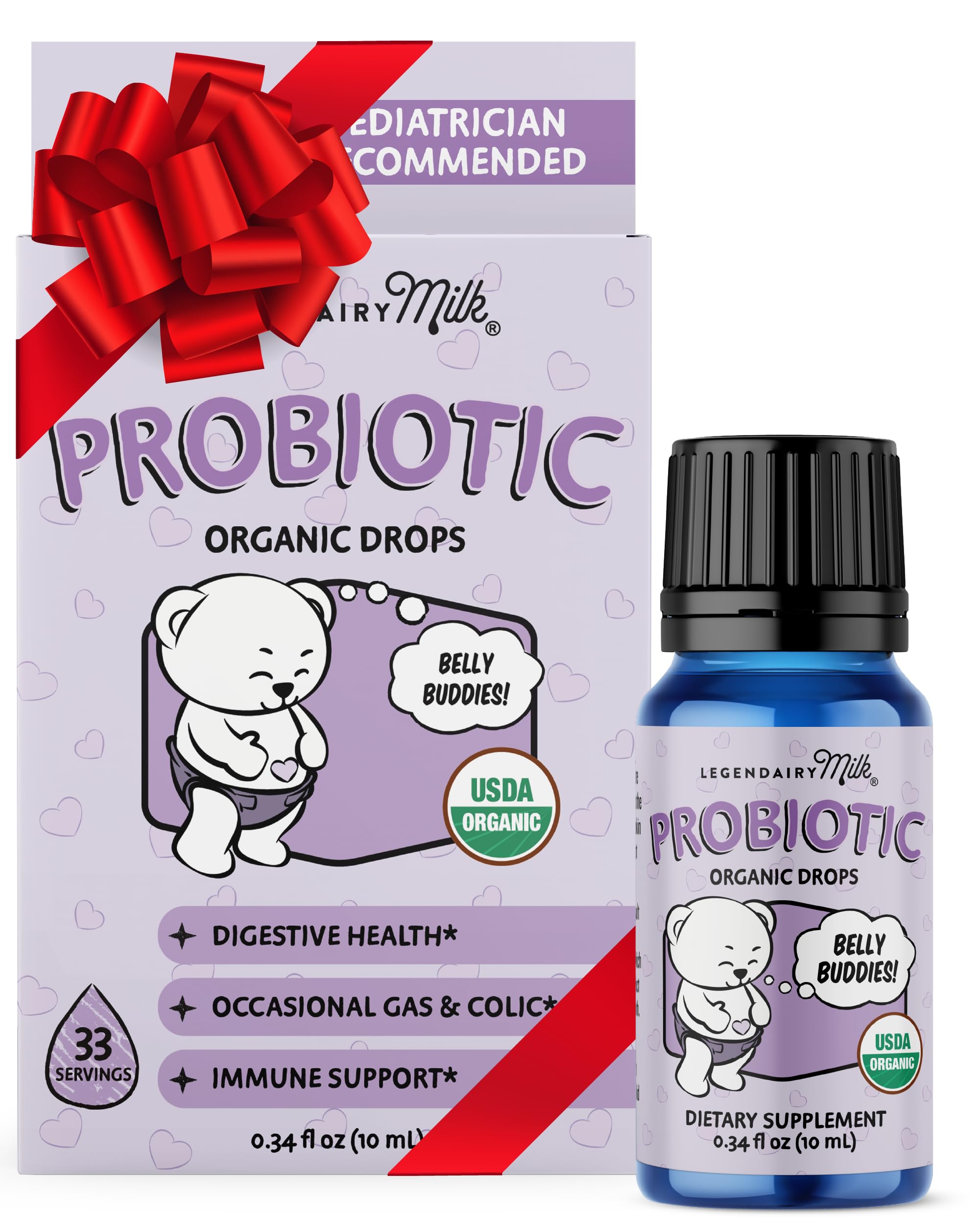 Legendairy Milk Baby Probiotic Drops Organic - Colic and Gas Drops for Newborns & Toddlers - Digestive Support, Constipation Relief - Toddler Probiotic Supports Occasional Diarrhea & Gas, 33 ServingsUSDA Organic