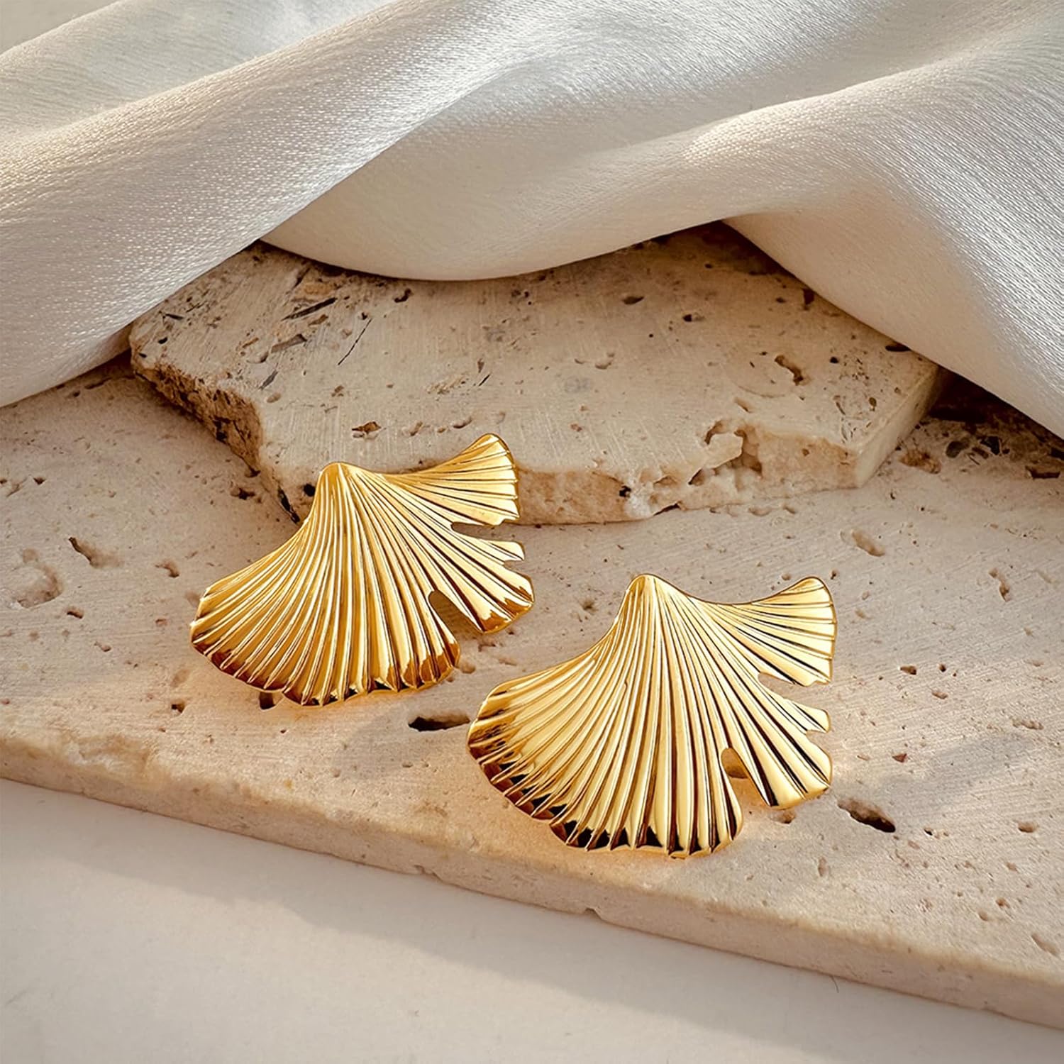 Gold Ginkgo Leaf Flower Dangle Earrings for Women Large Geometric Statement Earrings Boho Drop Earrings Summer Jewelry for Vacation - Image 5