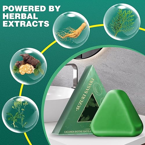 Miniatura 4 de Nature Triangle - Barra de champú de hierba Usman Grass, champú de jabón verde Nature Siete, calmante y fortalece el cabello para mujeres y hombres,