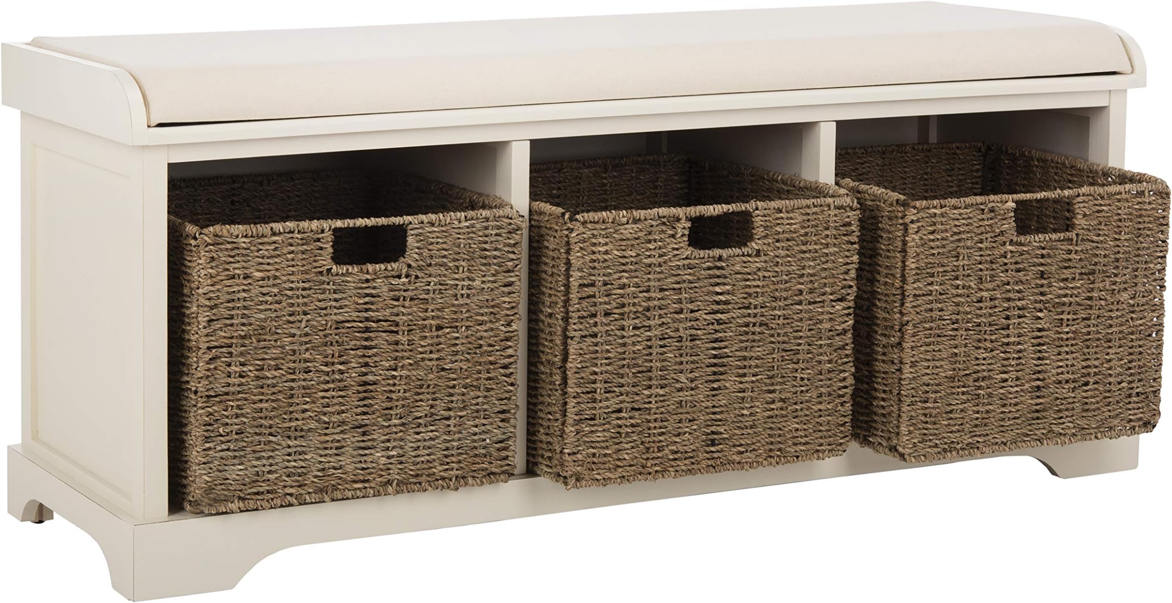 SAFAVIEH Furniture - Lonan Storage Bench - Vintage White - Solid Wood - Farmhouse Lift-Top Design - Ideal for Entryway, Living Room, Hallway, 18" Seat Height (AMH5733C)
