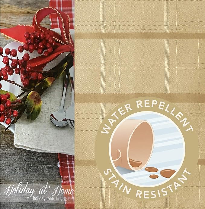 Newbridge Set de 4 Servilletas de Tela Cuadradas, Elegance Plaid, 100% Poliéster, Ribbon Gold miniatura 5