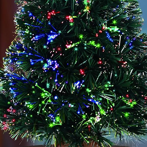 Miniatura 8 de Árbol de Navidad artificial preiluminado de 32 pulgadas de fibra óptica con luces de efecto estrellado en maceta base de copo de nieve dorado (verde)