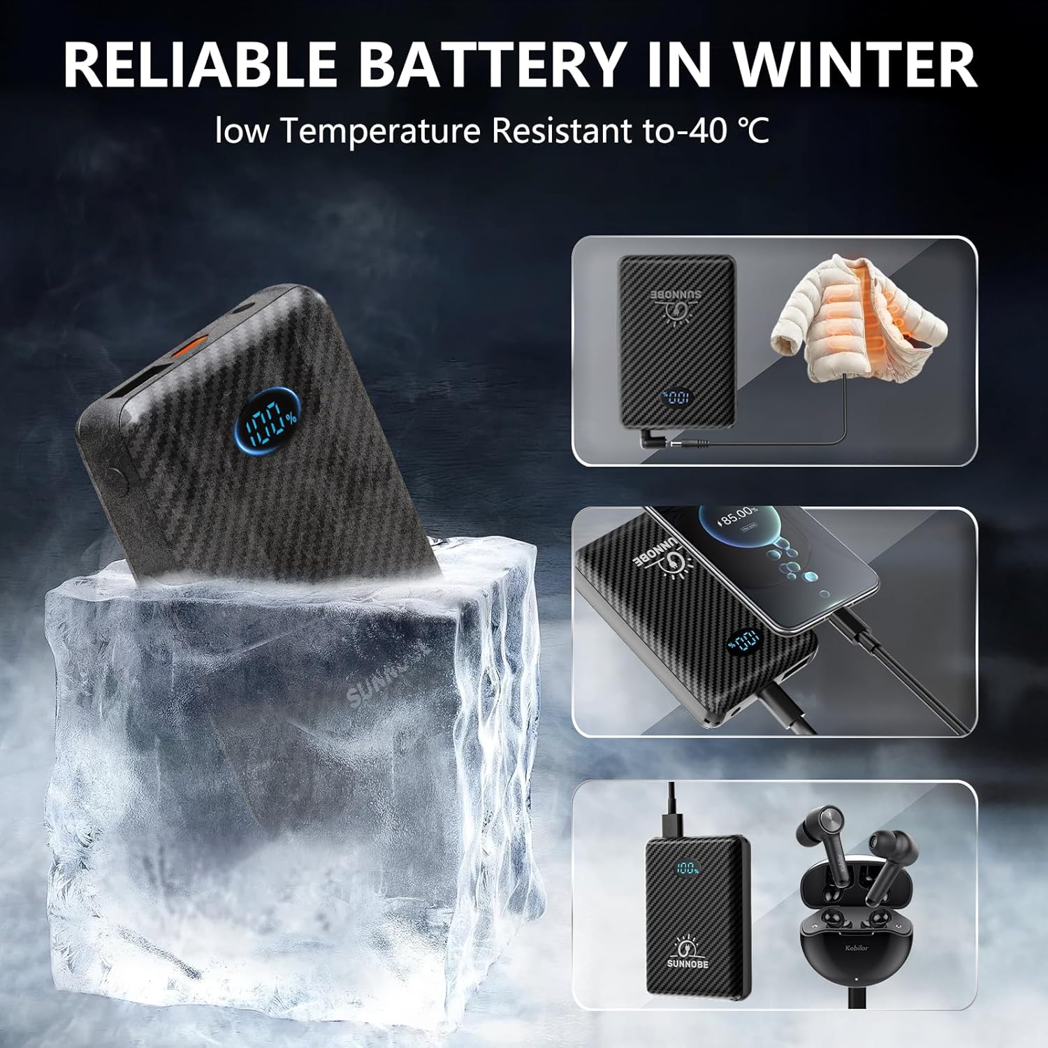 2 Pack 10000mAh Battery Pack Heated Vest for Most Heated Apparel, 7.4V/5V 10000mAh Power Bank for Heated Vest with DC/USB/Type-C Output and LED Display for Heating Clothing and Phones - Image 5