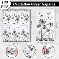 Vista 2 de Whaline Paquete de 100 servilletas de papel desechables de diente de león de 2 capas de color negro y blanco, toallas de mano de papel con mariposas